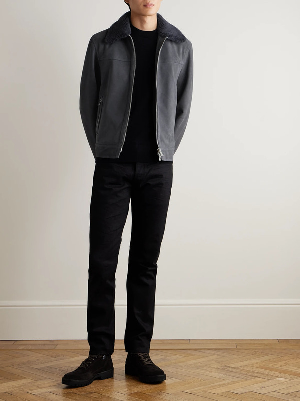  Mr P. - Shearling-trimmed Suede Trucker Jacket - Men - Blue - Xs 