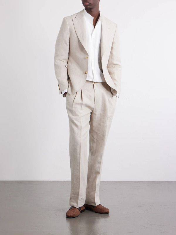  Mr P. - Slim-fit Linen Tuxedo Jacket - Men - Neutrals - 36 