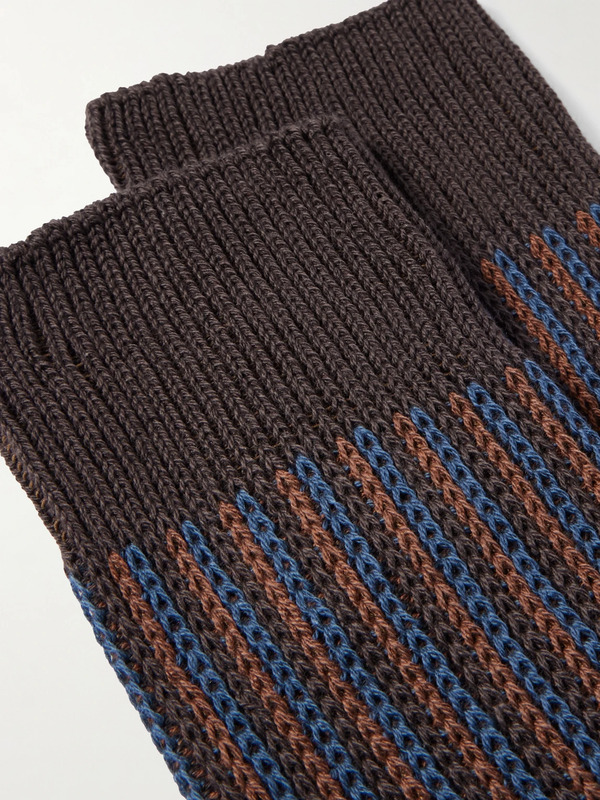  Mr P. - Striped Cotton-blend Socks - Men - Brown 
