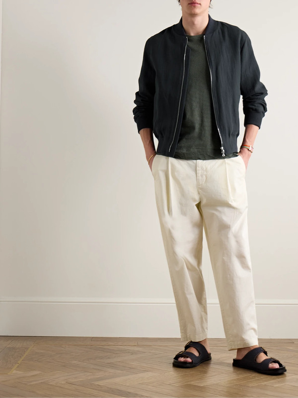  Mr P. - Textured Cotton And Linen-blend Bomber Jacket - Men - Blue - Xs 