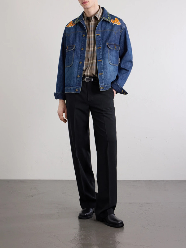  Needles - Embroidered Denim Jacket - Men - Blue - S 