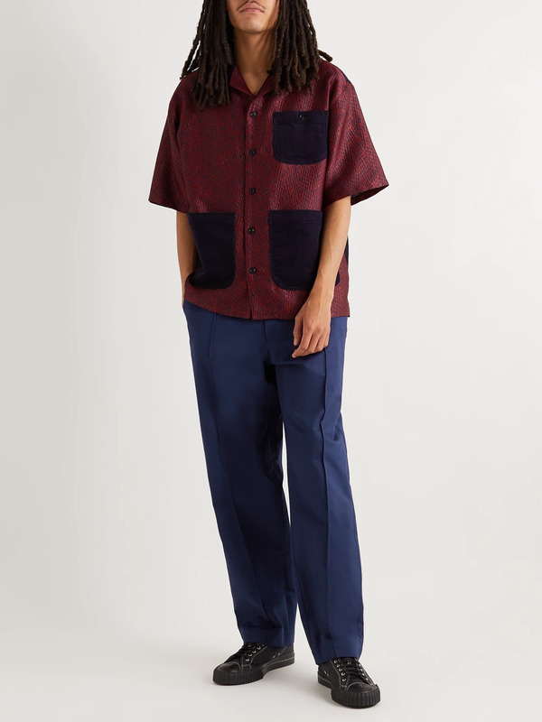  Nicholas Daley - Straight-leg Pleated Jacquard-trimmed Cotton-twill Trousers - Men - Blue - Uk/us 28 