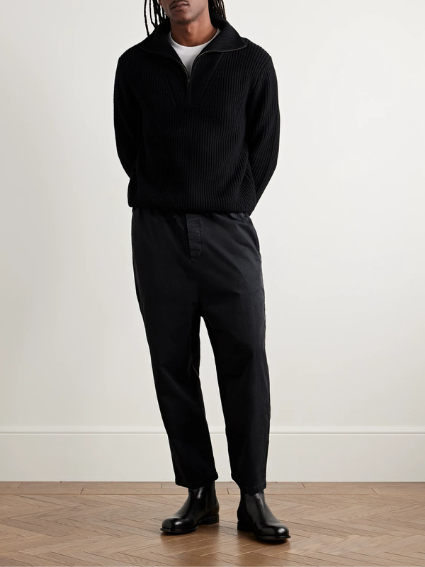  Nili Lotan - Walker Tapered Cropped Brushed Cotton-blend Twill Drawstring Trousers - Men - Black - M 