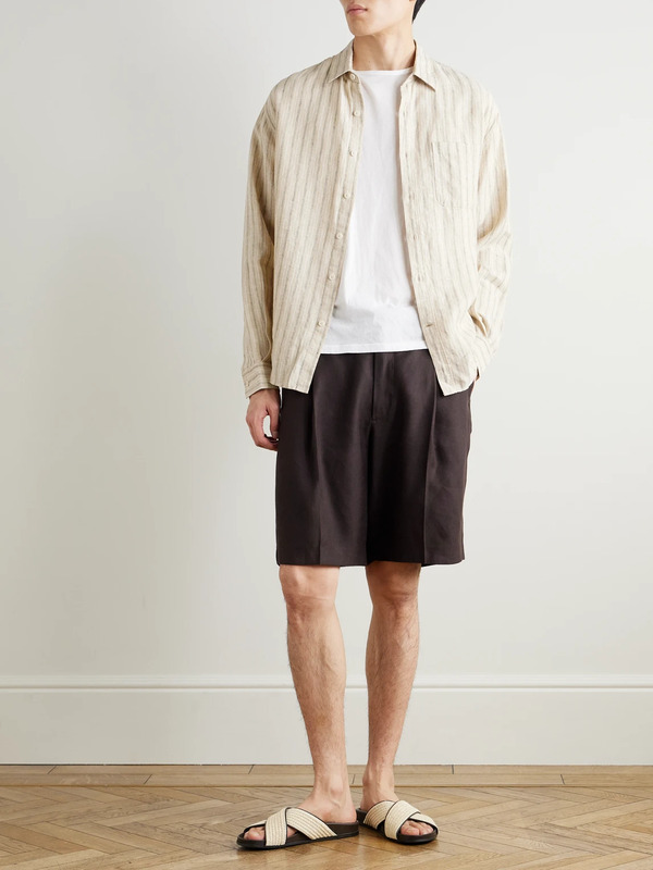  Nn07 - Kay 1808 Straight-leg Pleated Lenzing™ Ecovero™, Cotton And Linen-blend Shorts - Men - Brown - Uk/us 30 
