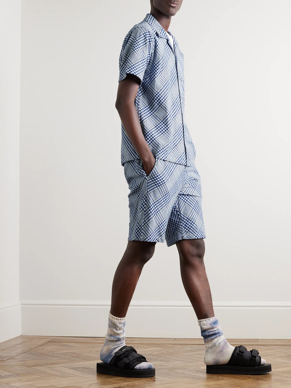  Noma T.d. - Straight-leg Checked Cotton Shorts - Men - Blue - 2 