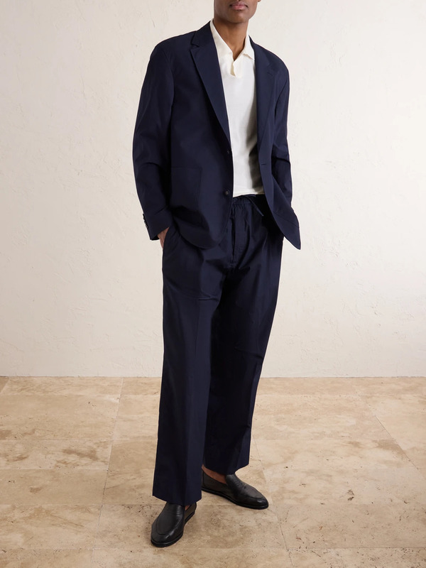  Officine Générale - Nilson Straight-leg Organic Cotton-poplin Drawstring Suit Trousers - Men - Blue - It 50 