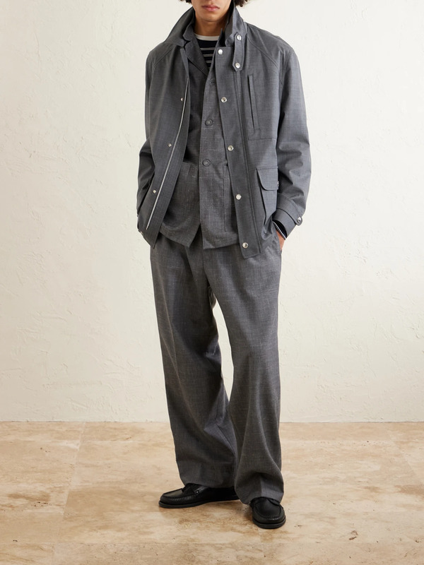  Officine Générale - Nilson Straight-leg Virgin Wool, Silk And Linen-blend Drawstring Trousers - Men - Gray - It 44 