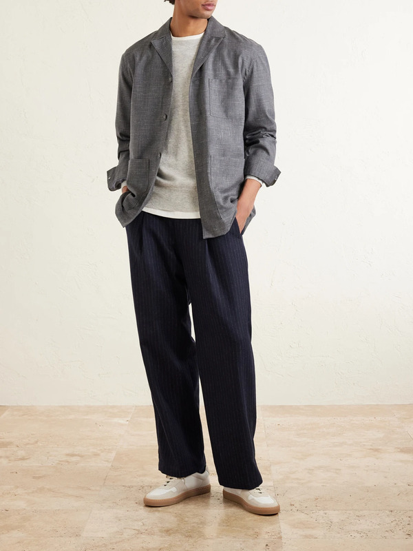  Officine Générale - Sheldon Camp-collar Virgin Wool, Silk And Linen-blend Suit Jacket - Men - Gray - It 44 