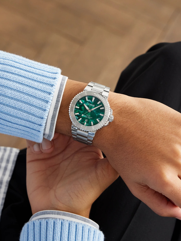  Oris - Bracenet Aquis Automatic 43.5mm Stainless Steel Watch, Ref. No. 01 733 7730 4137-07 8 24 05peb - Men - Green 