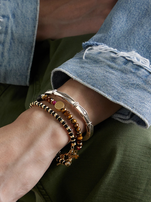  Peyote Bird - Set Of Three 14-karat Gold-plated, Sterling Silver And Ruby Beaded Bracelets - Men - Silver 