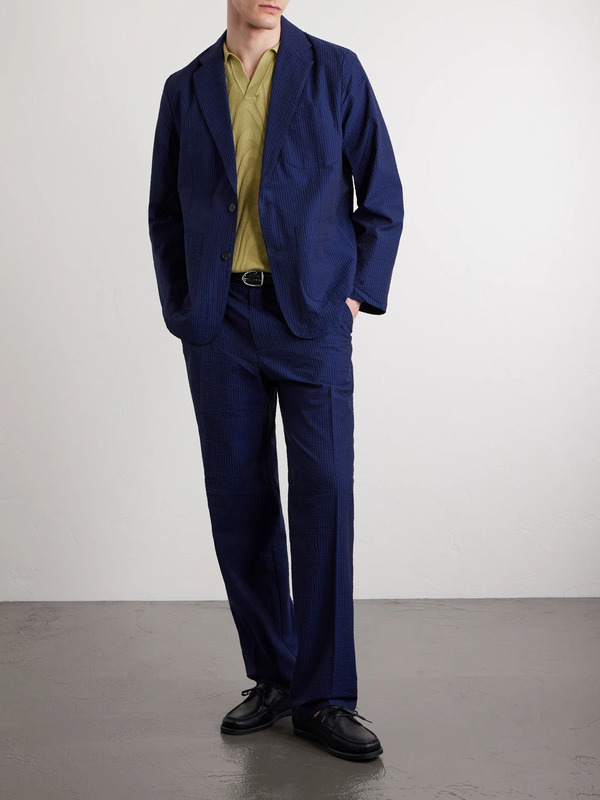  Portuguese Flannel - Atlantico Straight-leg Organic Cotton-seersucker Trousers - Men - Blue - Uk/us 30 
