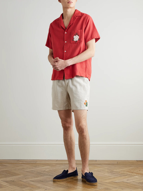  Portuguese Flannel - Spring Straight-leg Embroidered Linen And Cotton-blend Shorts - Men - Neutrals - Xs 