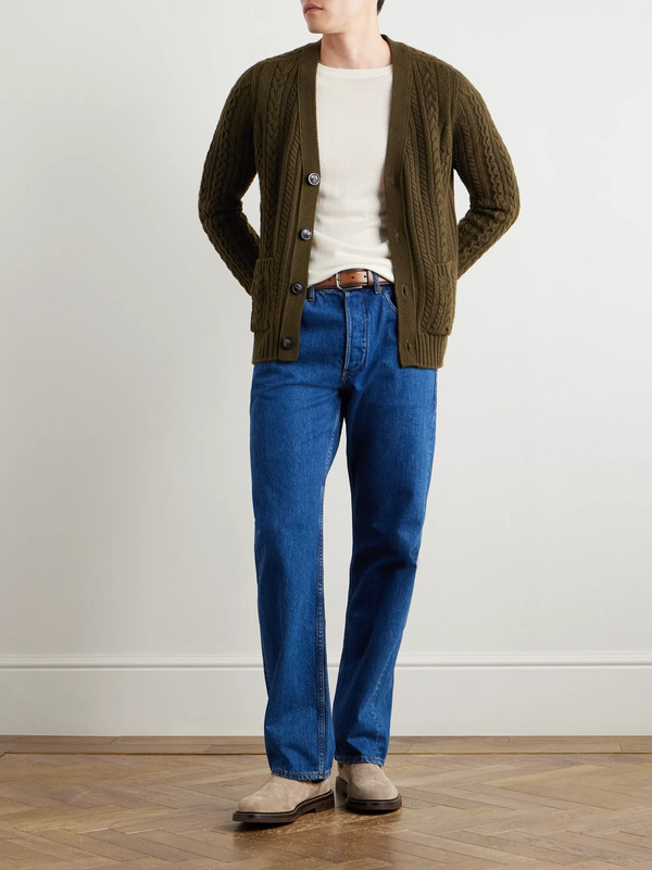  Purdey - Cable-knit Cashmere Cardigan - Men - Green - M 