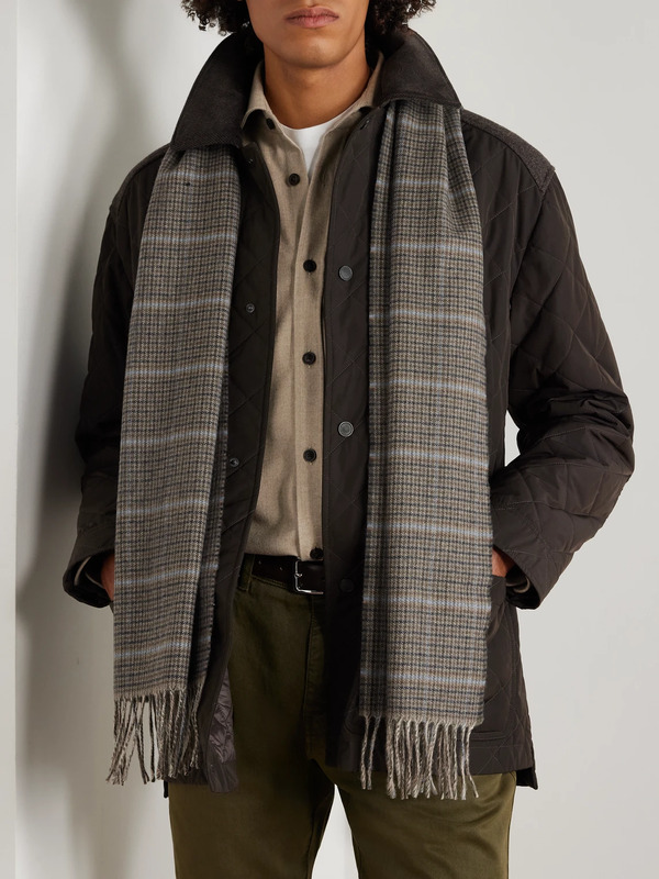  Purdey - Tom Fringed Checked Wool And Cashmere-blend Scarf - Men - Neutrals 