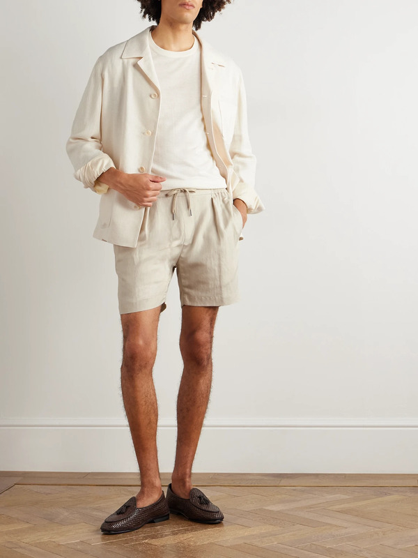  Ralph Lauren Purple Label - Dorest Straight-leg Pleated Silk And Linen-blend Drawstring Shorts - Men - Neutrals - Uk/us 32 
