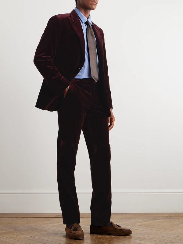  Ralph Lauren Purple Label - Gregory Straight-leg Cotton-velvet Tuxedo Trousers - Men - Burgundy - Uk/us 36 