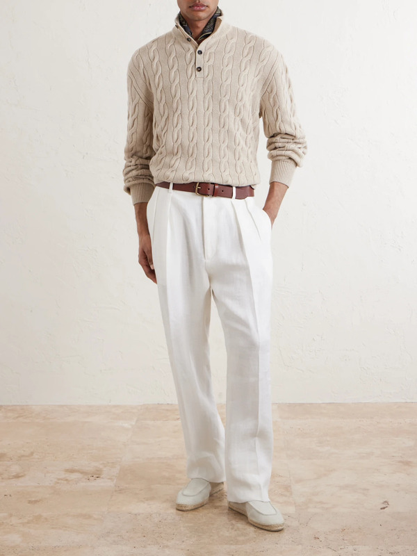  Ralph Lauren Purple Label - Straight-leg Pleated Herringbone Linen Trousers - Men - White - Uk/us 36 