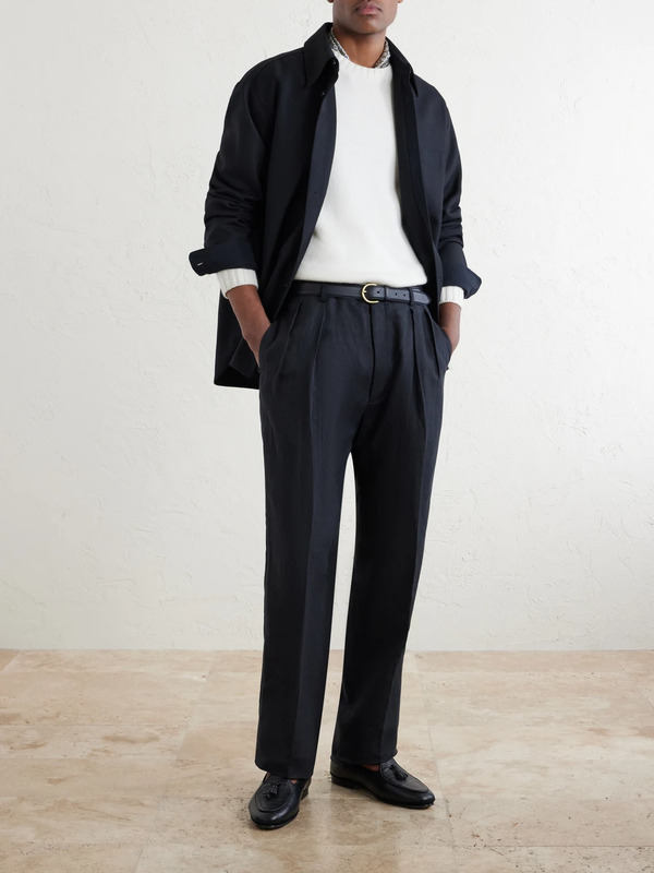  Ralph Lauren Purple Label - Straight-leg Pleated Silk And Linen-blend Trousers - Men - Black - Uk/us 30 