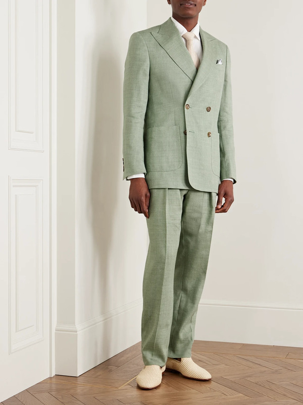  Richard James - Hepworth Double-breasted Herringbone Linen And Wool-blend Suit Jacket - Men - Green - Uk/us 36 