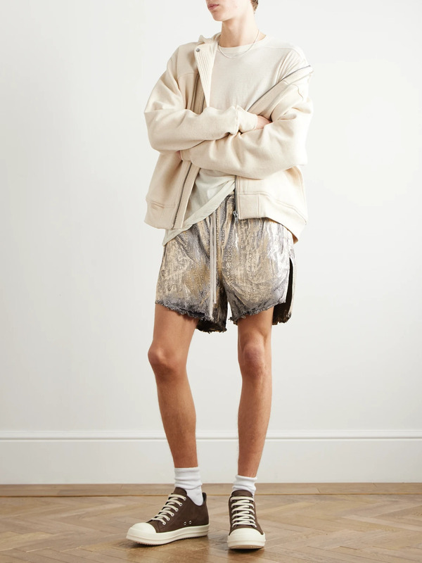  Rick Owens - Blister Straight-leg Frayed Metallic Megacrust Stretch-denim Drawstring Shorts - Men - Gold - It 46 