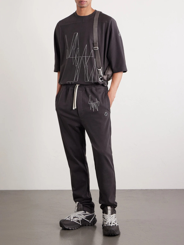  Rick Owens - Moncler Straight-leg Logo-appliquéd Embroidered Cotton-jersey Sweatpants - Men - Brown - S 