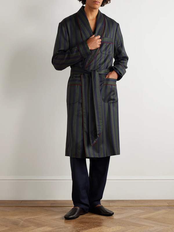  Rubinacci - Belted Striped Wool-twill Robe - Men - Blue - L 