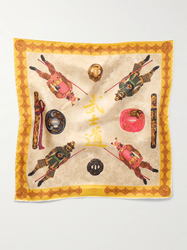  Rubinacci - Samurai Printed Silk-twill Pocket Square - Men - Yellow 