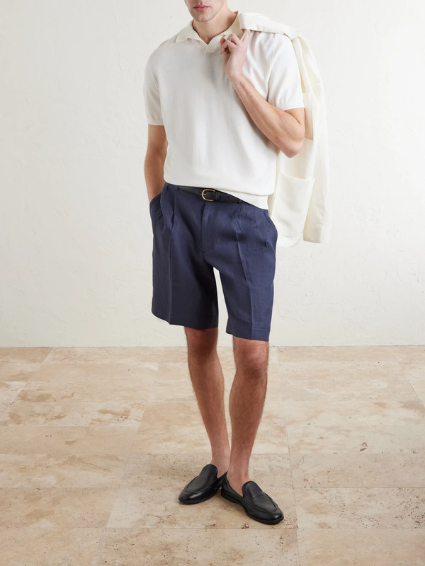  Rubinacci - Straight-leg Pleated Linen Shorts - Men - Blue - It 44 