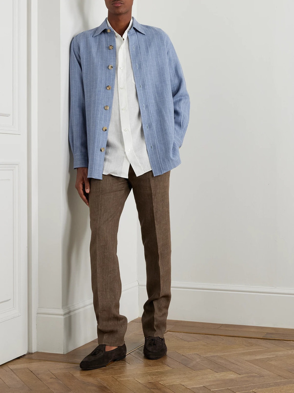  Rubinacci - Striped Linen And Wool-blend Overshirt - Men - Blue - Xxl 