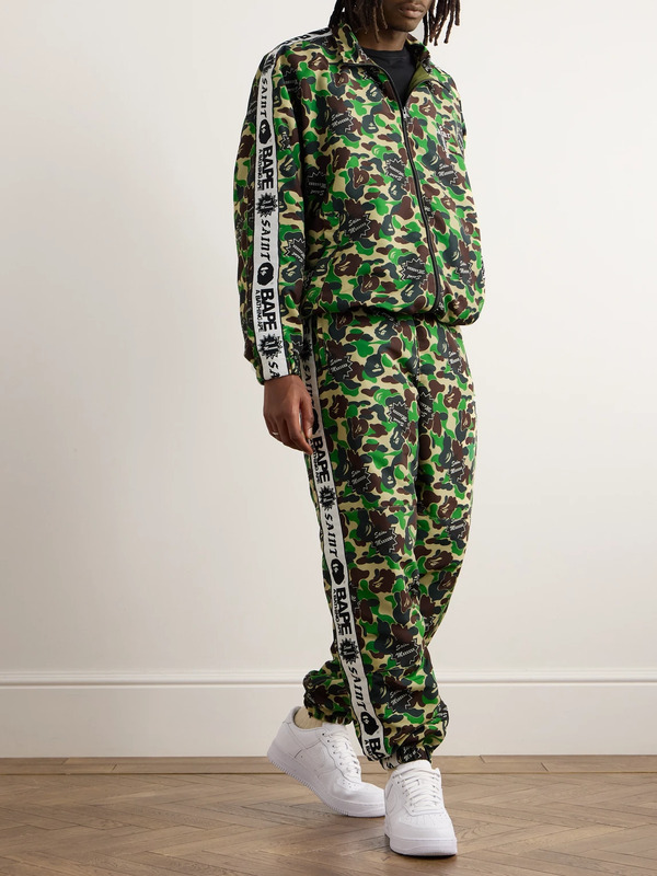  Saint Mxxxxxx - Bape® Straight-leg Webbing-trimmed Camouflage-print Shell Trousers - Men - Green - S 