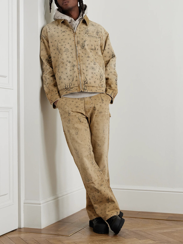  Saint Mxxxxxx - Dr. Woo Corduroy-trimmed Distressed Printed Cotton-canvas Jacket - Men - Neutrals - S 