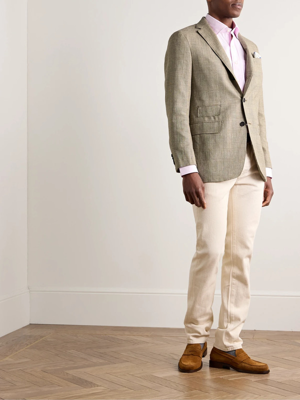  Sid Mashburn - Virgil No.2 Slim-fit Prince Of Wales Checked Cotton, Silk And Linen-blend Hopsack Blazer - Men - Brown - It 52 