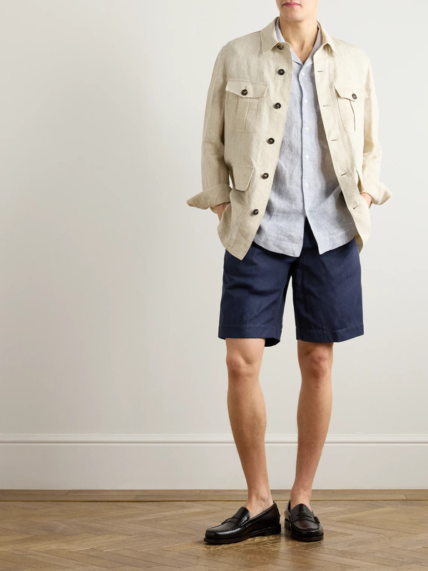  Slowear - Venezia 1951 Straight-leg Cotton And Linen-blend Twill Drawstring Bermuda Shorts - Men - Blue - It 46 