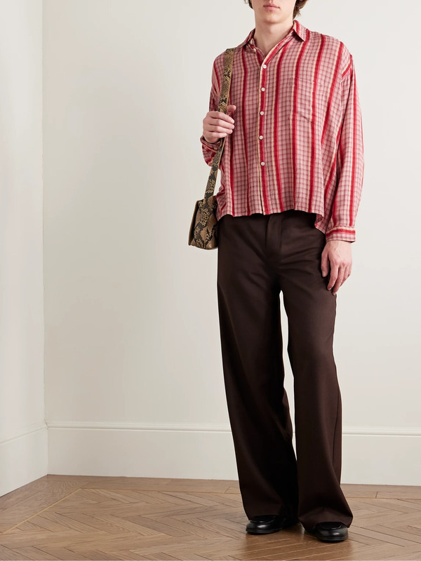  Small Talk - Striped Checked Voile Shirt - Men - Red - Xs 