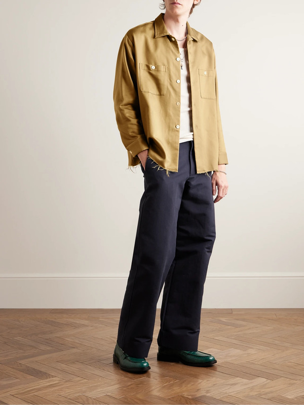  Small Talk - Throwing Fits Frayed Tencel™ Lyocell-blend Twill Overshirt - Men - Neutrals - Xl 