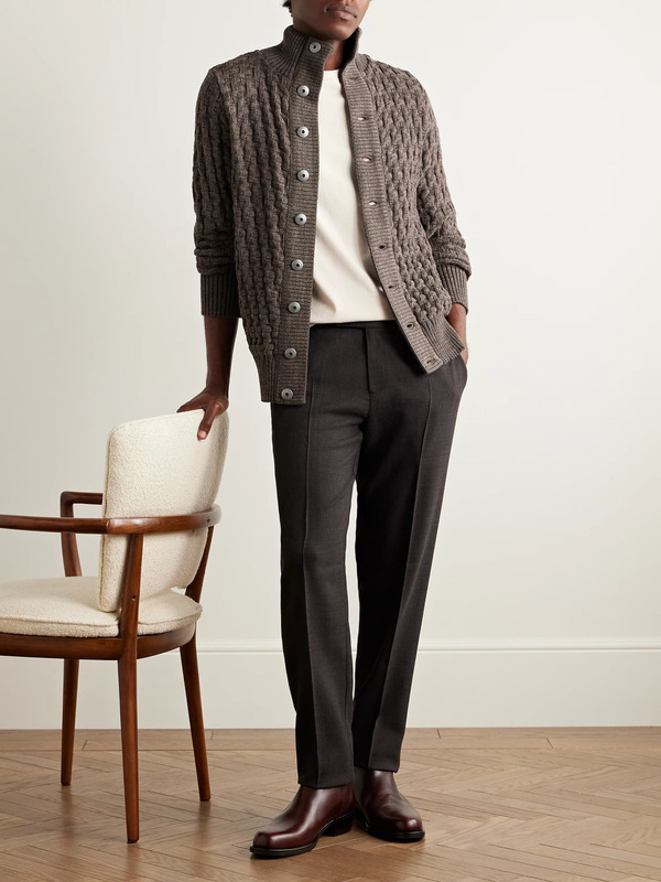  S.n.s. Herning - Stark Textured Virgin Wool Cardigan - Men - Brown - M 