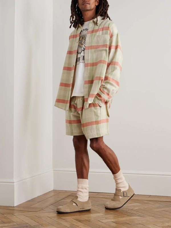  The Elder Statesman - Straight-leg Checked Cashmere And Wool-blend Drawstring Shorts - Men - Green - S 