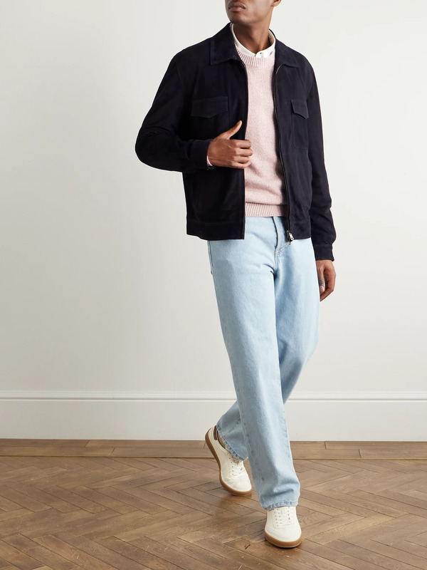  Thom Sweeney - Suede Bomber Jacket - Men - Blue - Xl 