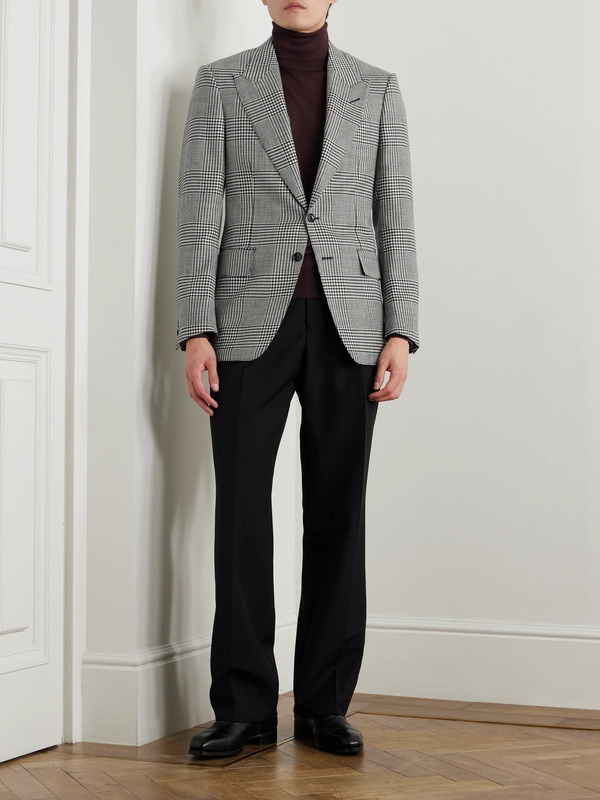  Tom Ford - Dyllan Prince Of Wales Checked Stretch Wool, Silk, Linen And Mohair-blend Blazer - Men - Gray - It 52 