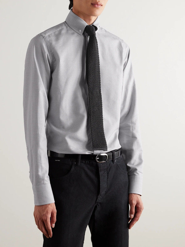  Tom Ford - Slim-fit Button-down Collar Puppytooth Cotton And Lyocell-blend Shirt - Men - Gray - Eu 39 