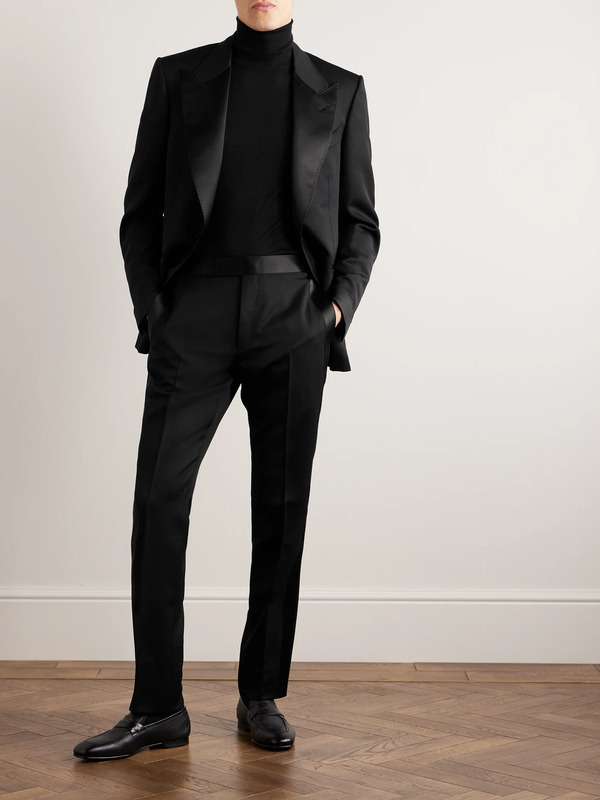 Tom Ford - Straight-leg Pleated Satin-trimmed Grain De Poudre Wool And Mohair-blend Tuxedo Trousers - Men - Black - It 44 
