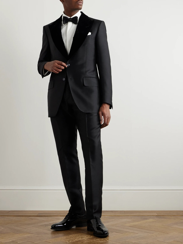  Tom Ford - Straight-leg Velvet-trimmed Wool, Mohair And Silk-blend Tuxedo Trousers - Men - Black - It 52 