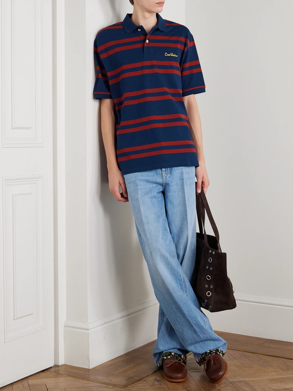  Valentino Garavani - Chez Valentino Logo-embroidered Striped Cotton-piqué Polo Shirt - Men - Blue - S 