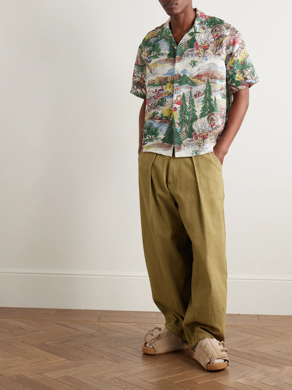  Visvim - Crosby Convertible-collar Printed Silk Shirt - Men - Green - 1 