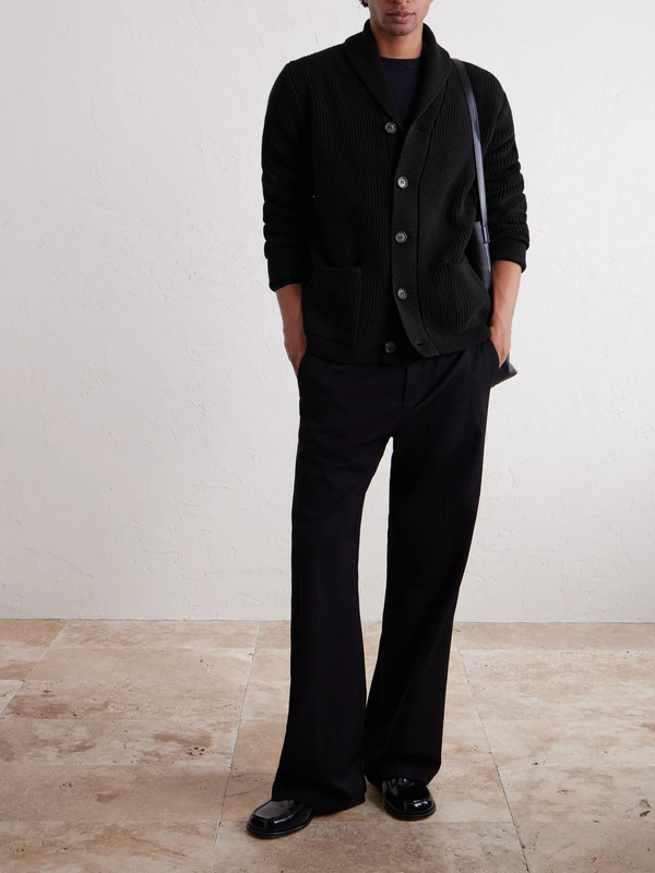  William Lockie - Duncan Shawl-collar Ribbed Merino Wool And Cashmere-blend Cardigan - Men - Black - S 