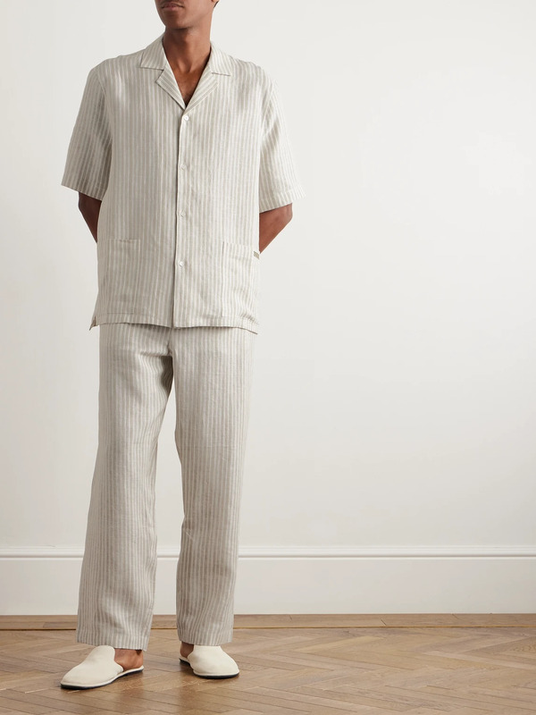  Zegna - Logo-embroidered Striped Linen Pyjama Set - Men - Neutrals - M 