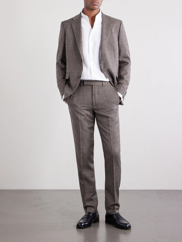  Zegna - Straight-leg Price Of Wales Checked Wool, Silk And Linen-blend Suit Trousers - Men - Brown - It 46 