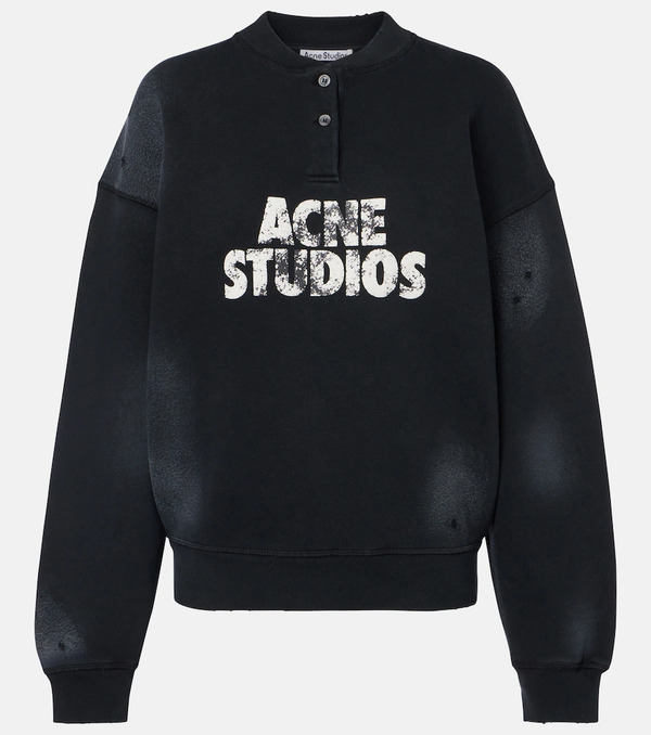  Acne Studios Acne Studios Distressed Logo Cotton Fleece Sweatshirt 