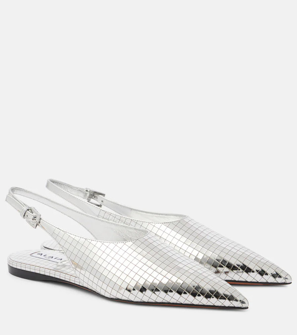  Alaia Alaia Art Deco Mirrored Leather Slingback Flats 