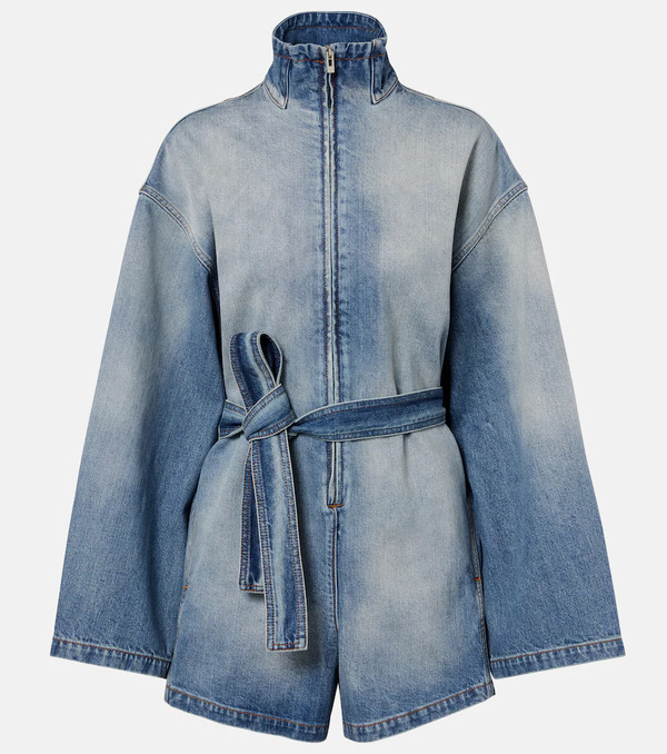  Alaia Alaia Belted Cotton Denim Romper 